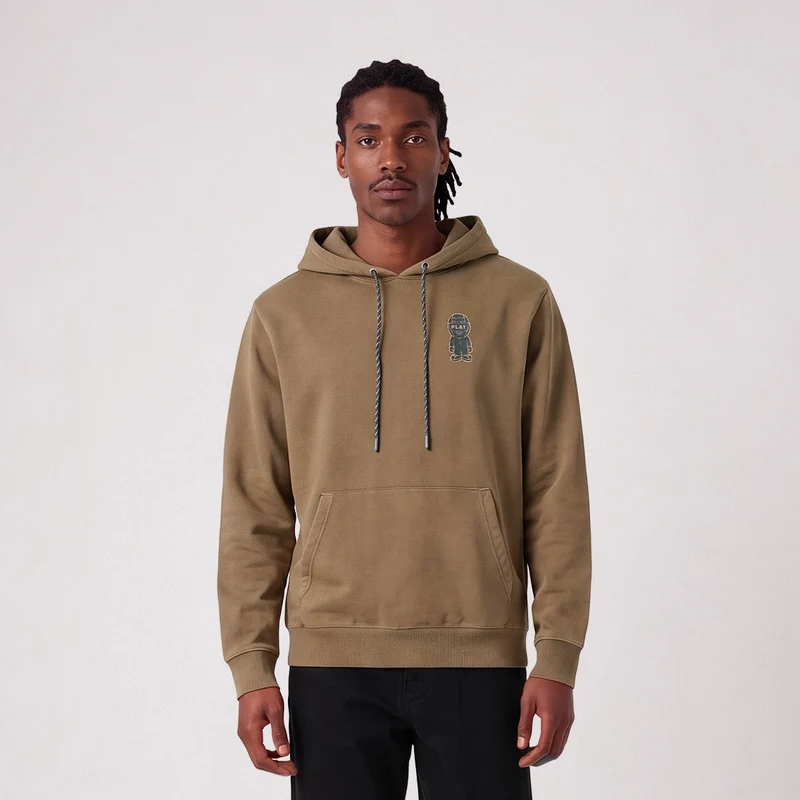 Sweat à capuche en coton molleton marron caramel broderie Pilote SBPLAY