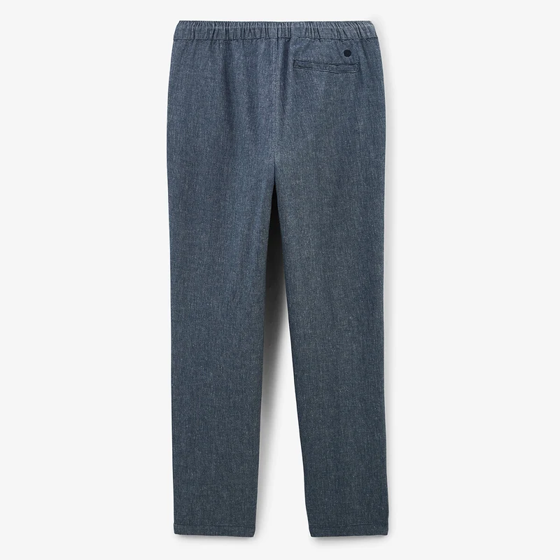 Pantalon 554 en coton et lin taille élastiquée bleu denim