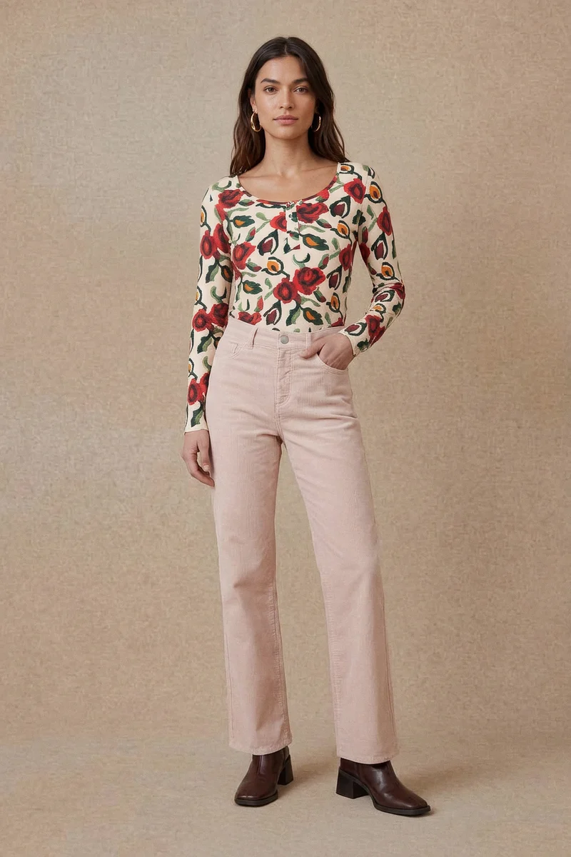 Pantalon Idéaliste en velours Rose Poudré