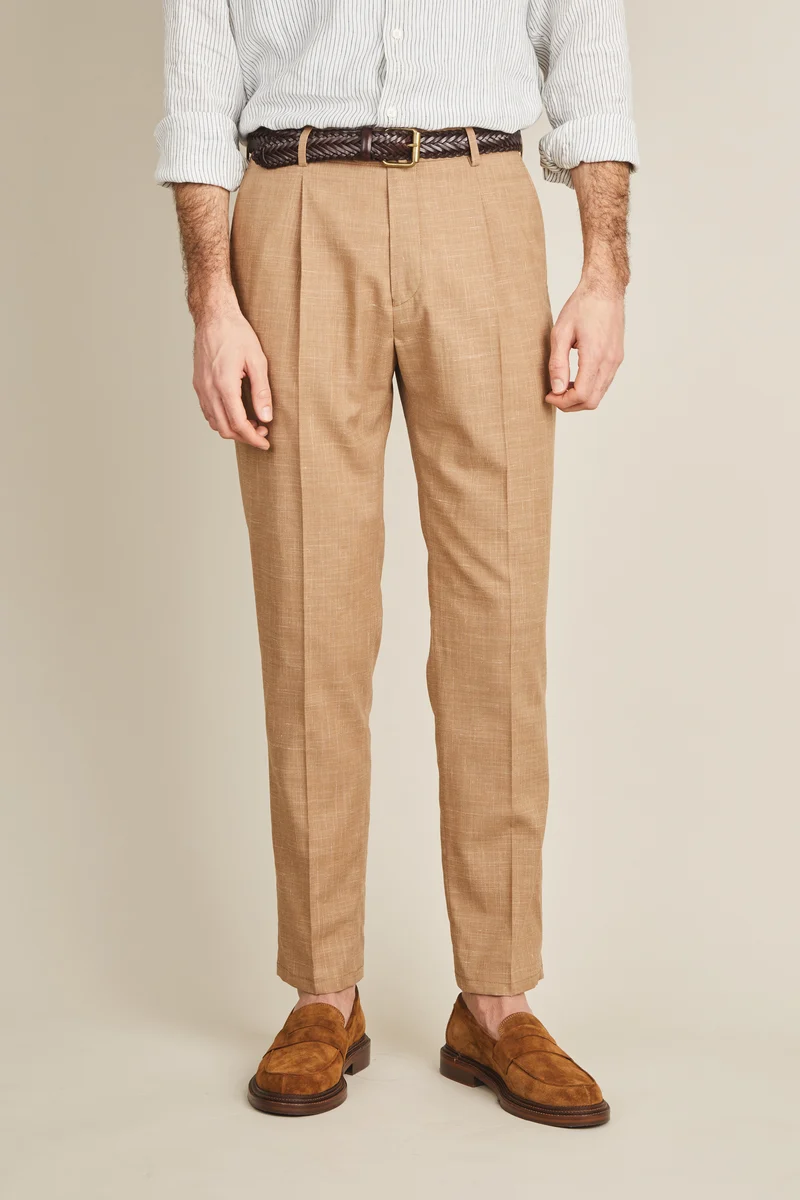 Pantalon à pinces léger brun