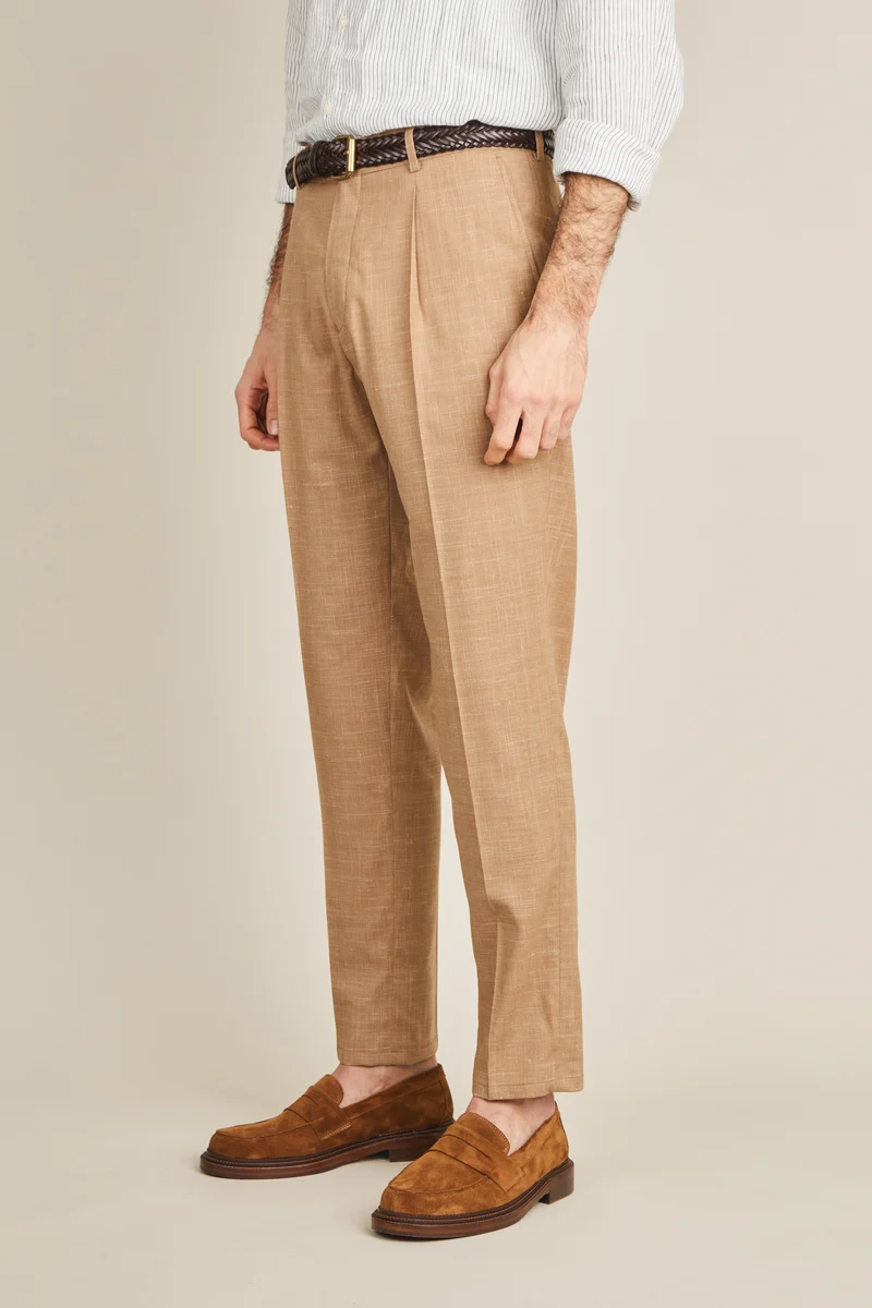 Pantalon à pinces léger brun