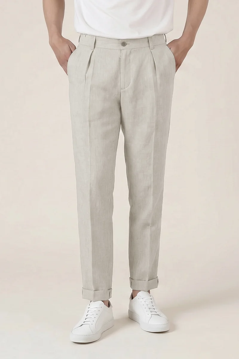 Pantalon à pinces léger gris clair