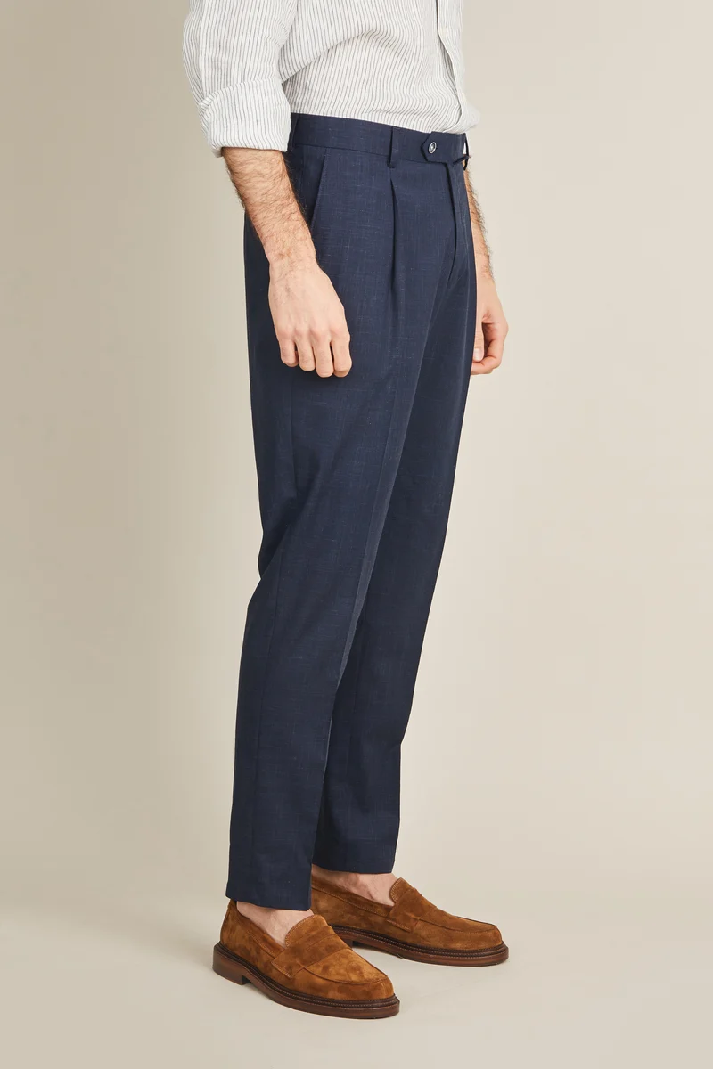 Pantalon à pinces léger bleu marine