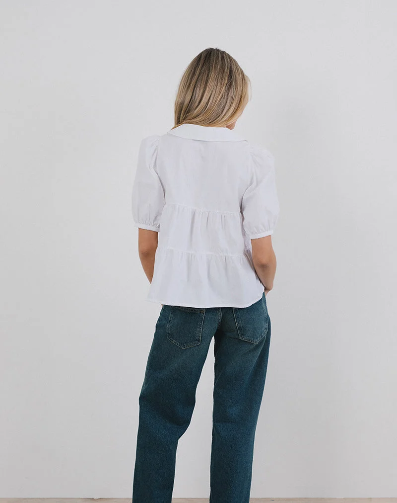 Chemise à manches bouffantes Medda en popeline blanche