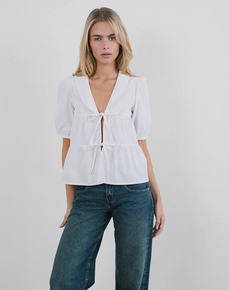 Chemise à manches bouffantes Medda en popeline blanche