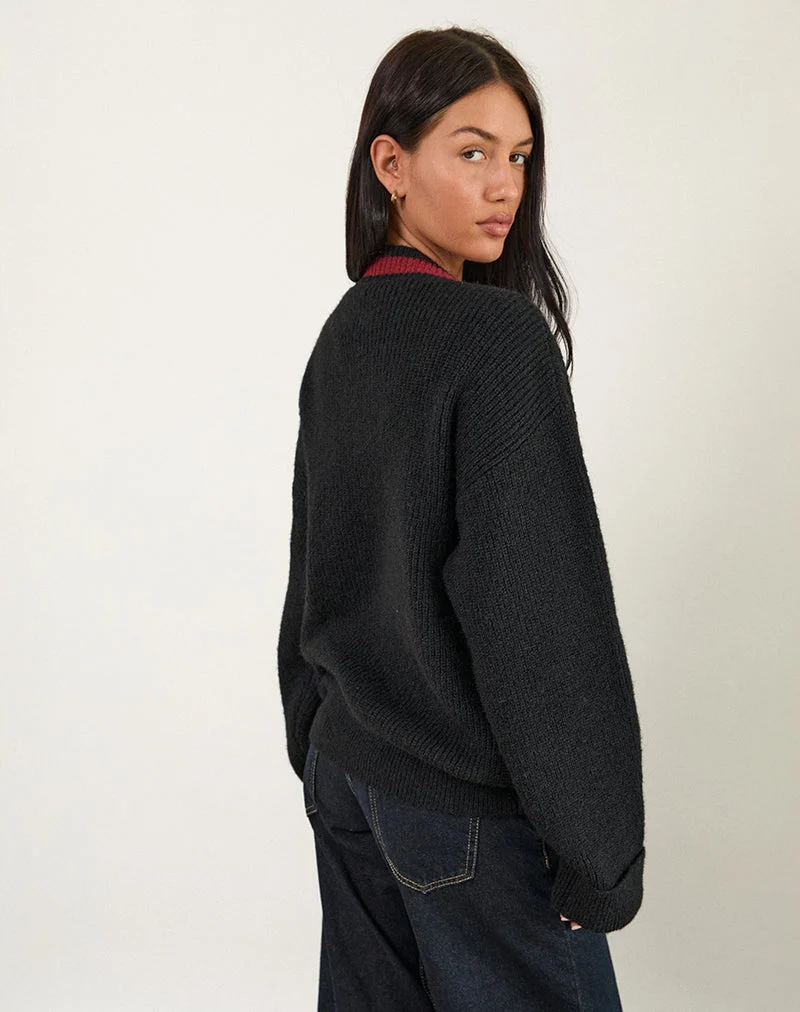 Pull Knitza noir à rayures rouges