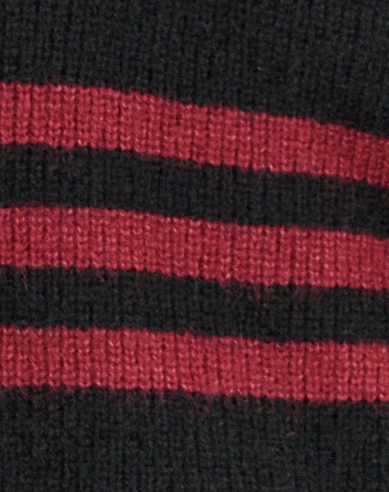 Pull Knitza noir à rayures rouges