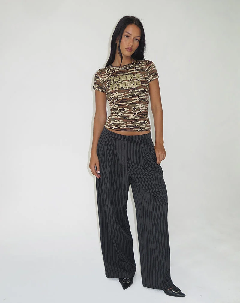 Pantalon à plis Syra, à rayures, noir