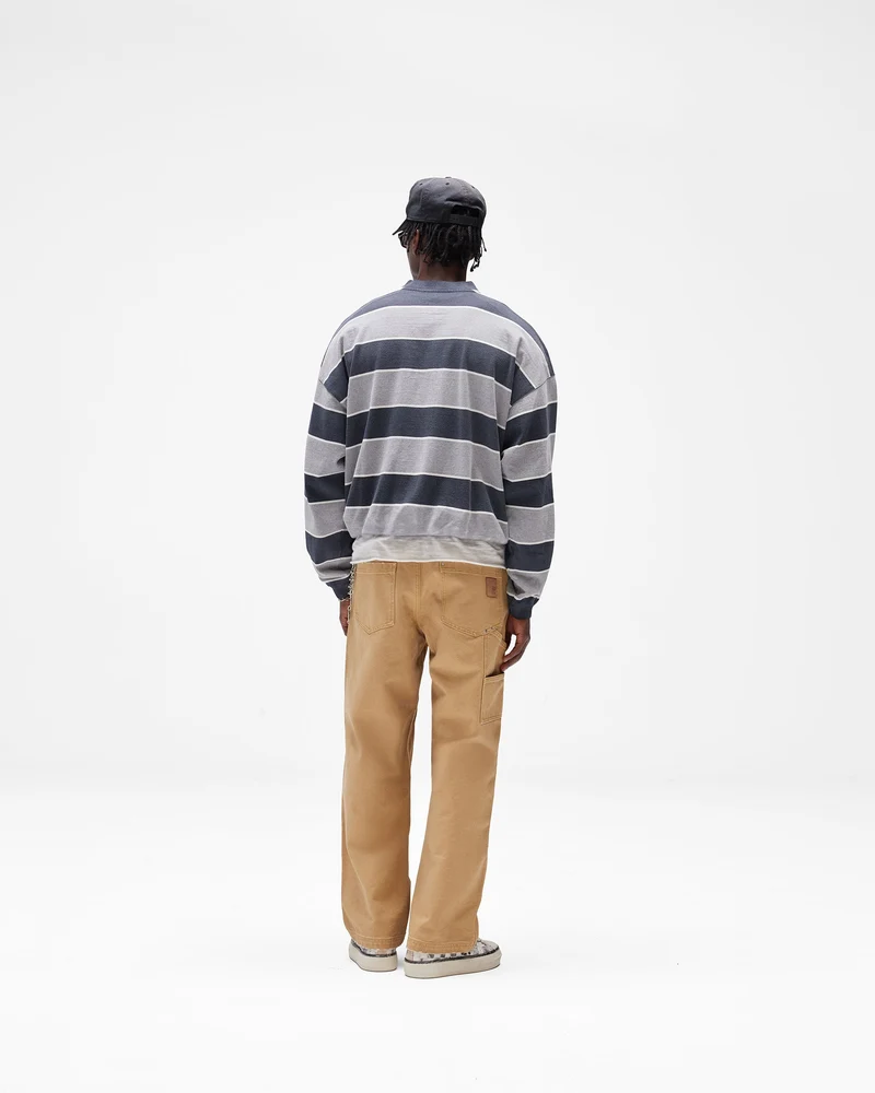California Striped Henley Sweater - Jet Black Grey Marl