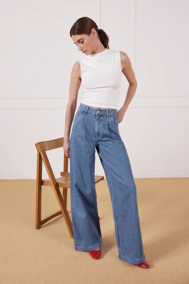Pantalon à pinces middle blue