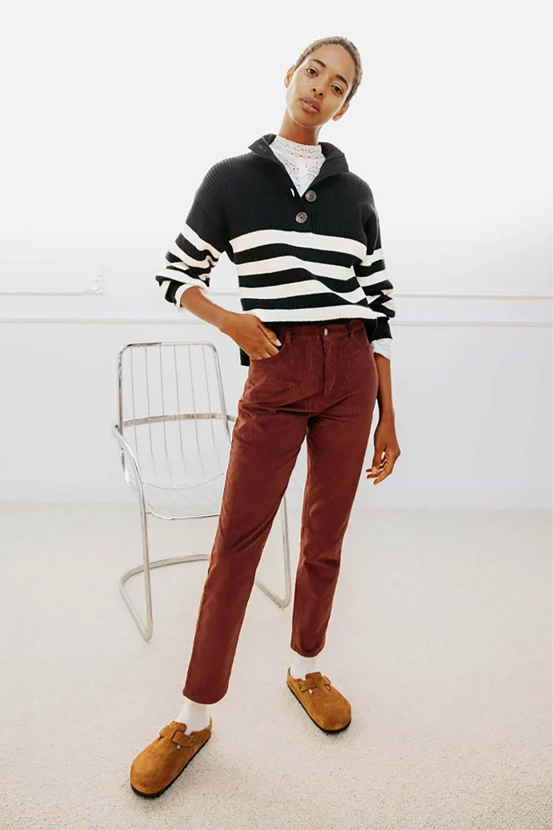 Pantalon en velours droit rouge brique