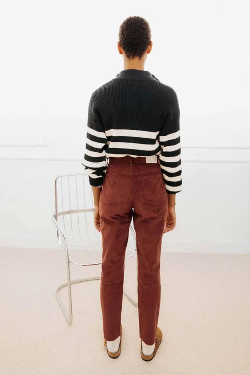 Pantalon en velours droit rouge brique