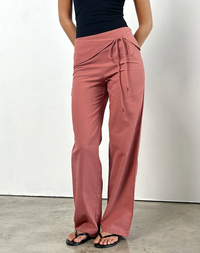 Pantalon Cursa en lin rouge toscan avec ceinture