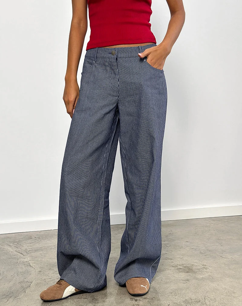 Jean à taille basse extra-large Roomy, délavé indigo à rayures