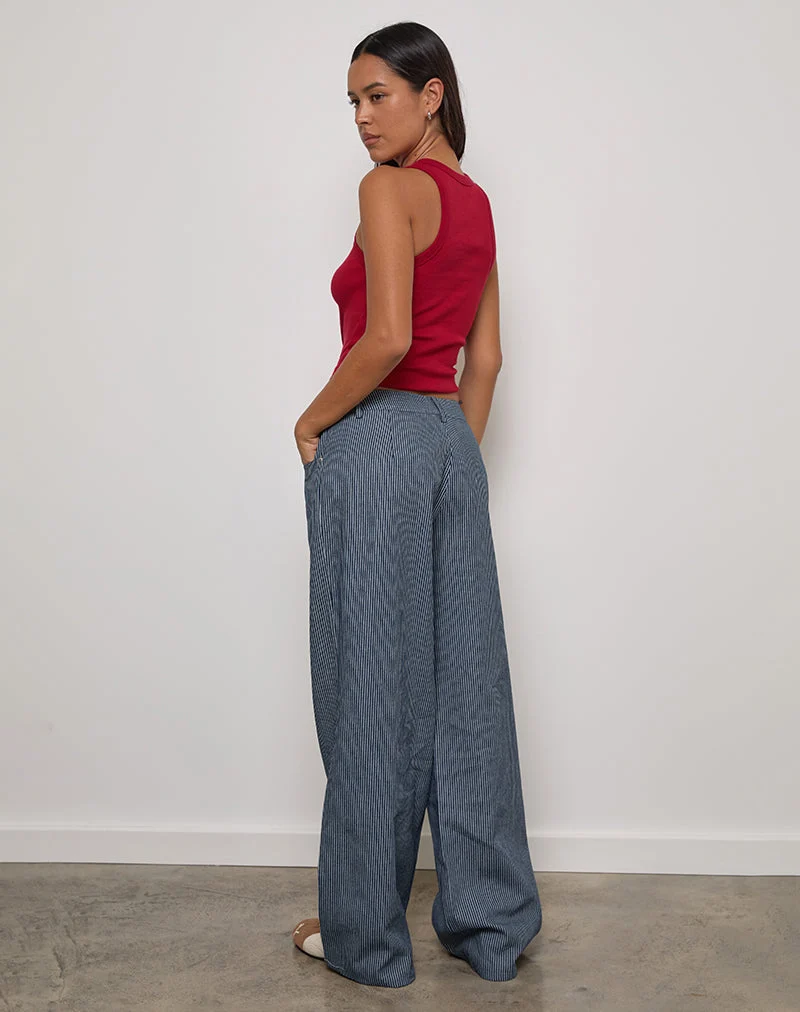 Jean à taille basse extra-large Roomy, délavé indigo à rayures