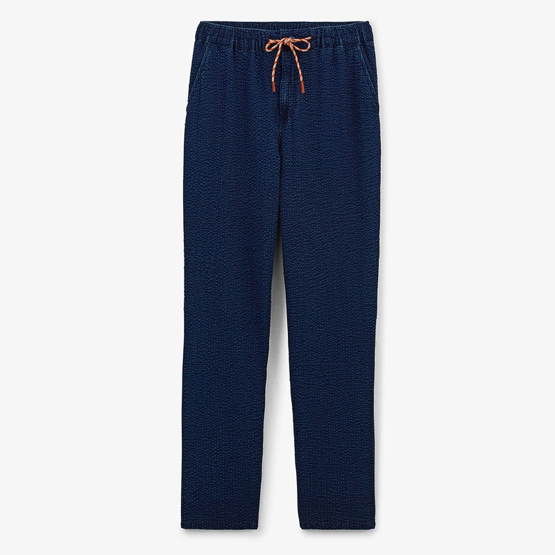 Pantalon 555 en seersucker avec taille élastiquée bleu indigo