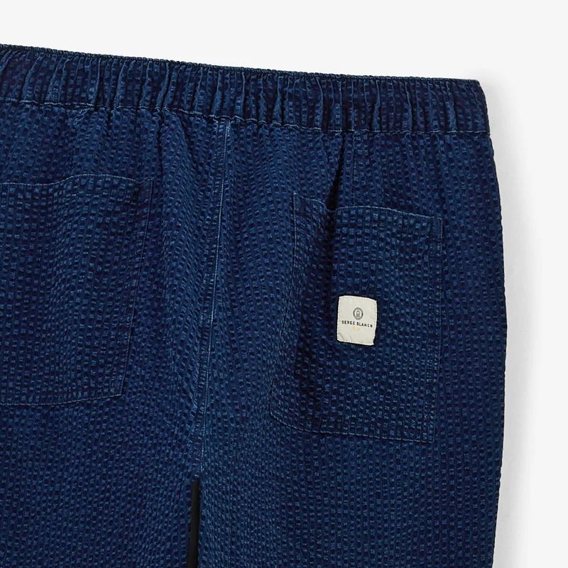 Pantalon 555 en seersucker avec taille élastiquée bleu indigo
