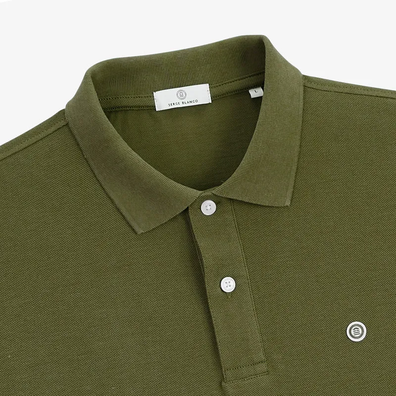 Polo piqué manches courtes 100% coton vert kaki Lucas