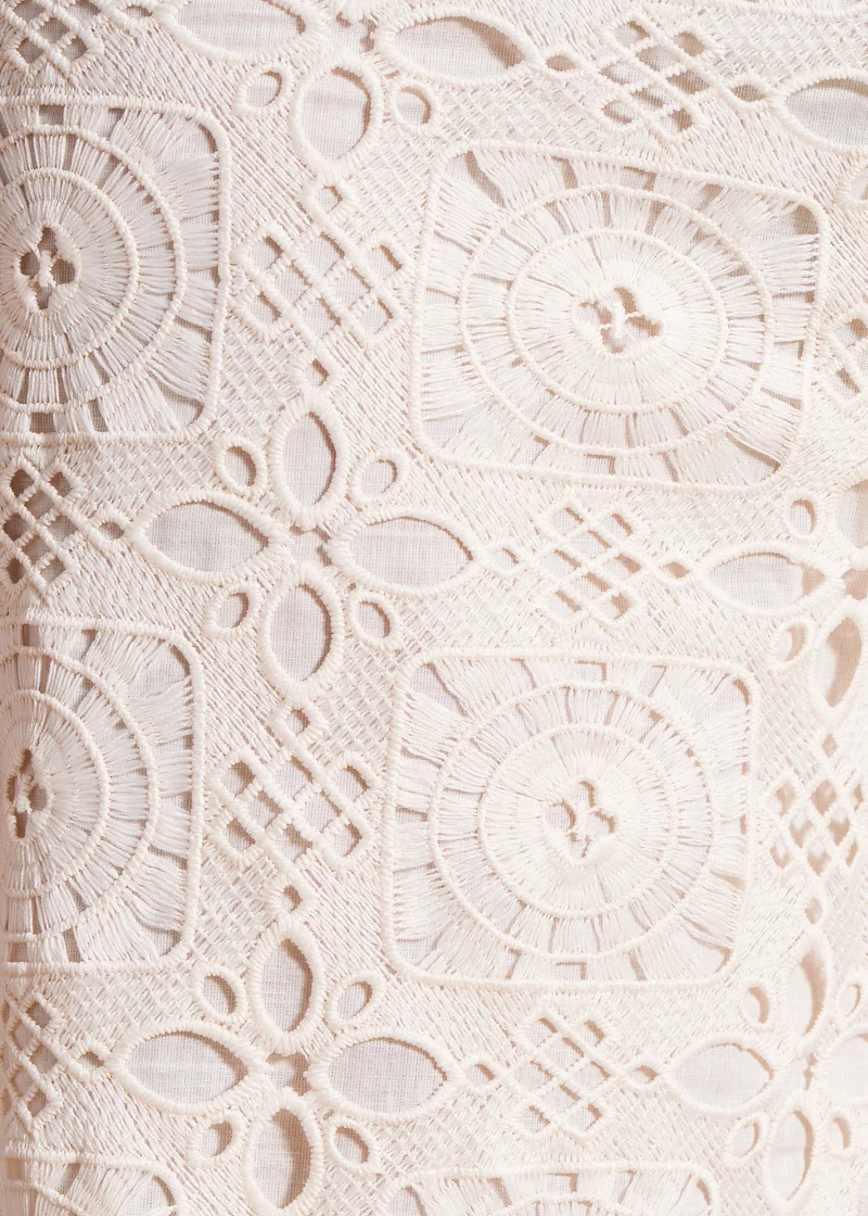 Pantalon large écru à taille haute en dentelle