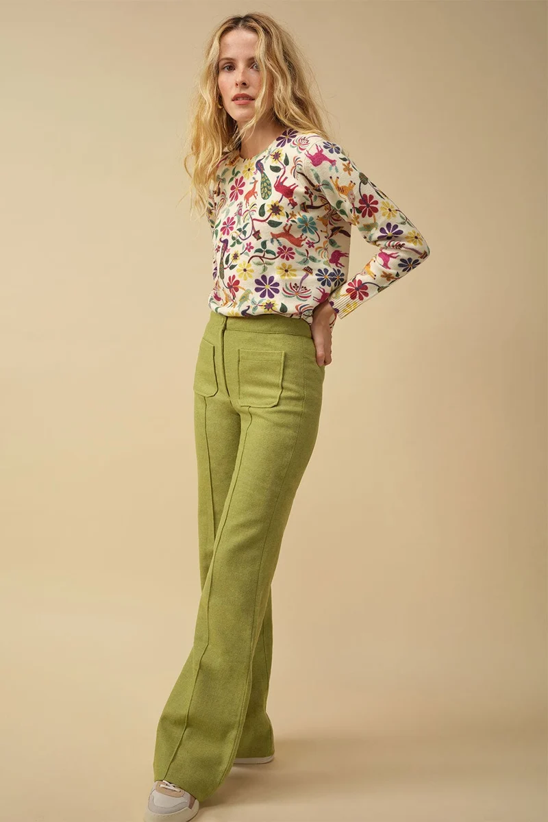 Pantalon Enchanteur en laine Vert Pistache