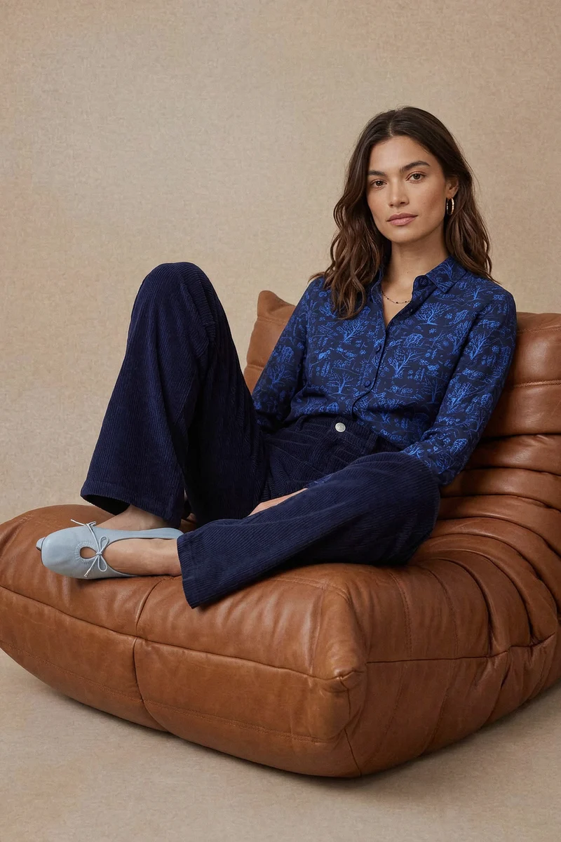 Pantalon Idéaliste en velours Bleu Nuit