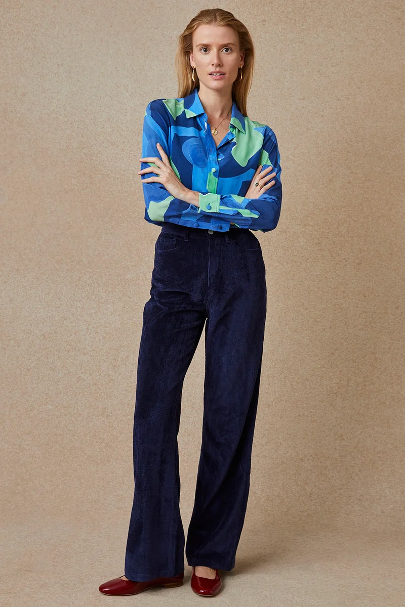 Pantalon Idéaliste en velours Bleu Nuit