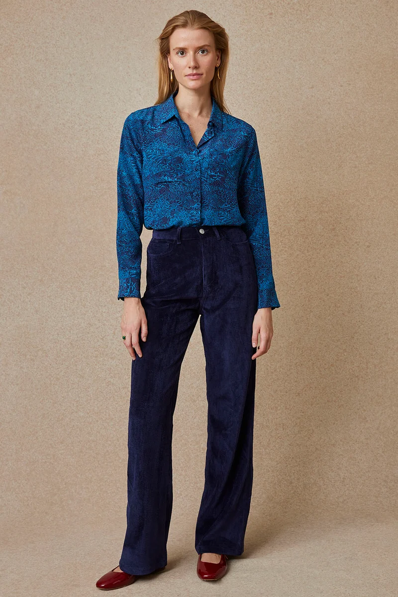 Pantalon Idéaliste en velours Bleu Nuit