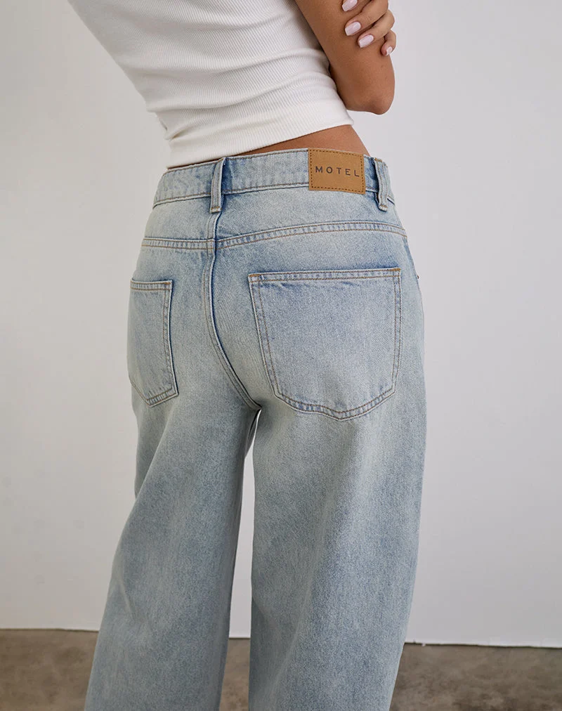Jean ample à taille basse, délavé bleu brise