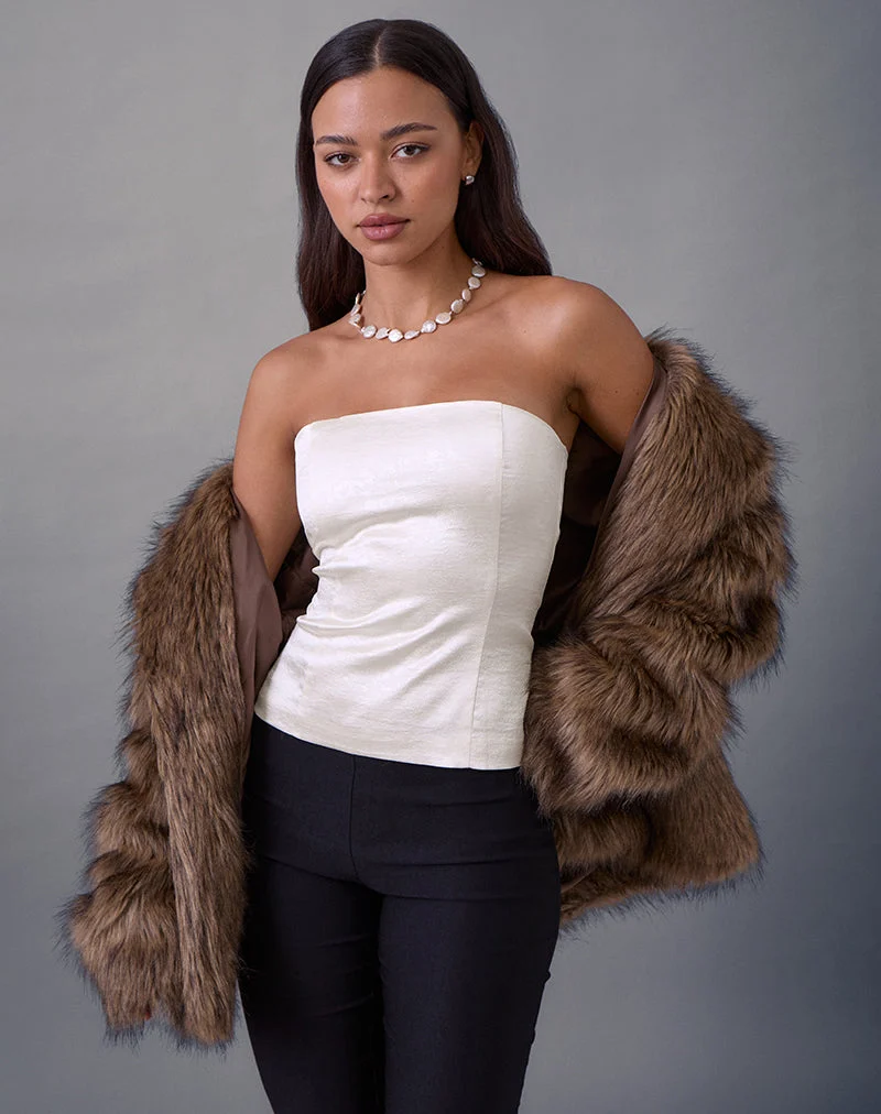 Ayaka - Top corset à lacets en satin jacquard ivoire