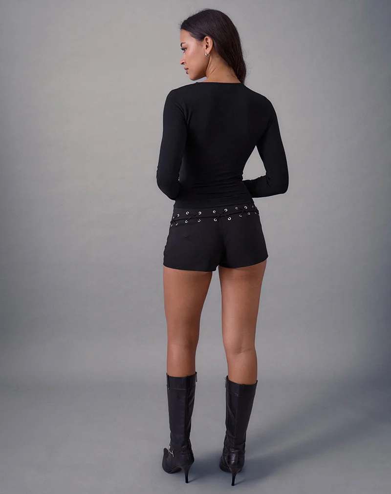 Linaya Lace Up Hot Pant en Tailoring Black