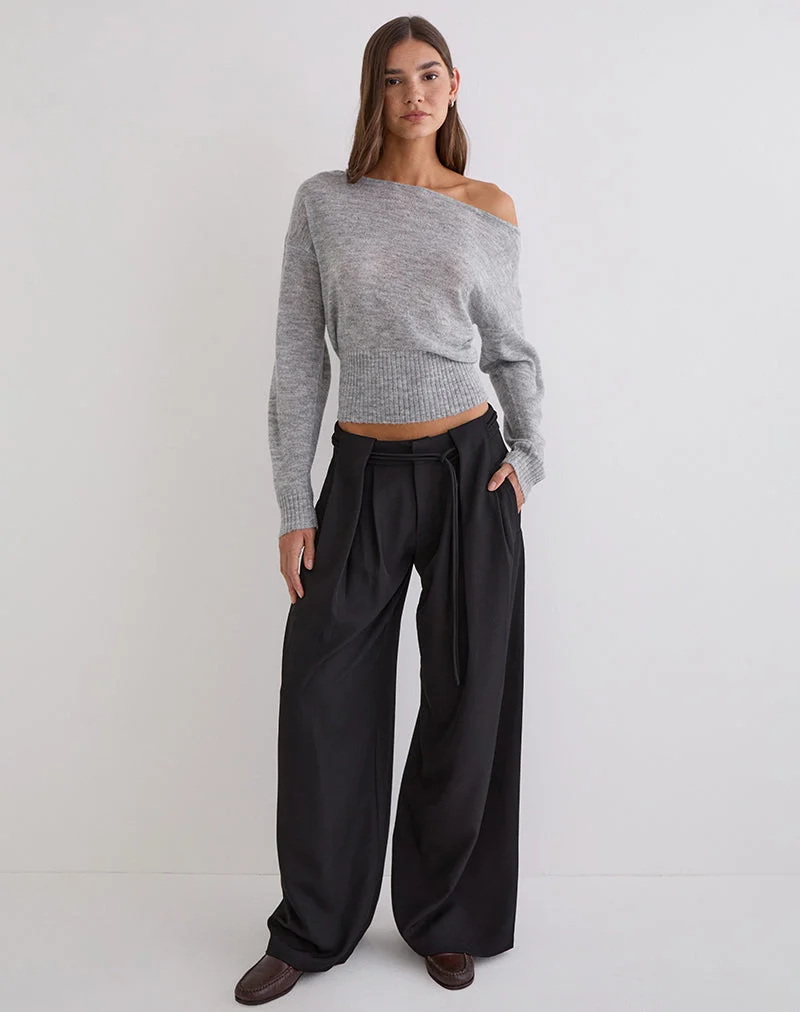 Pantalon à taille nouée Rivela, noir