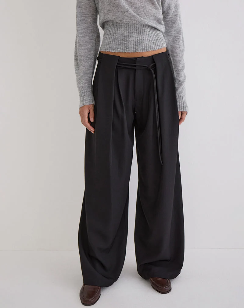 Pantalon à taille nouée Rivela, noir