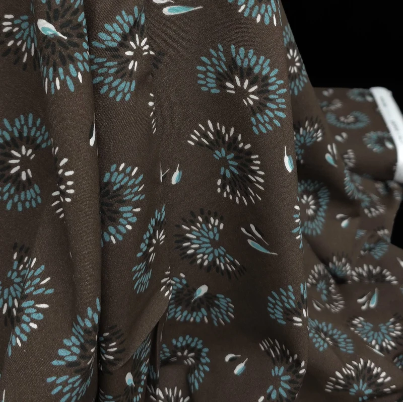 Tissu de viscose imprimé | Abstrait brun cacao & turquoise