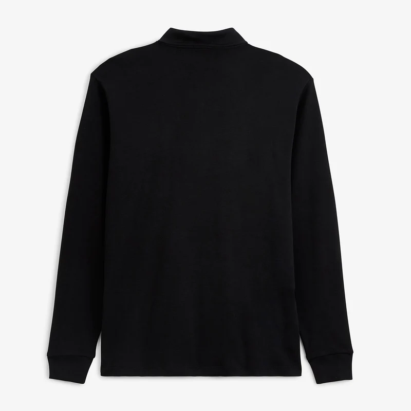 Polo zippé manches longues en coton interlock noir