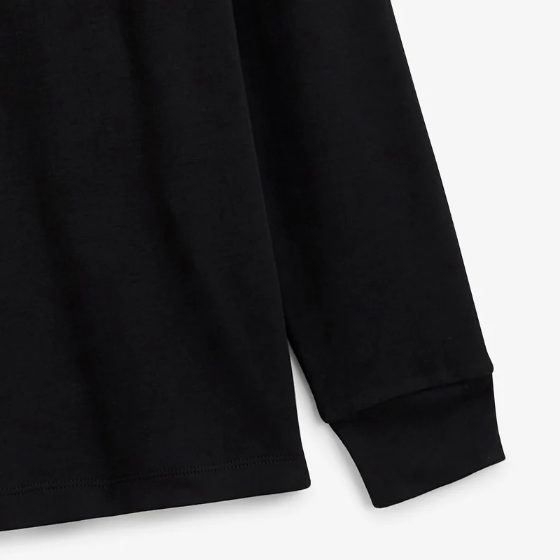 Polo zippé manches longues en coton interlock noir