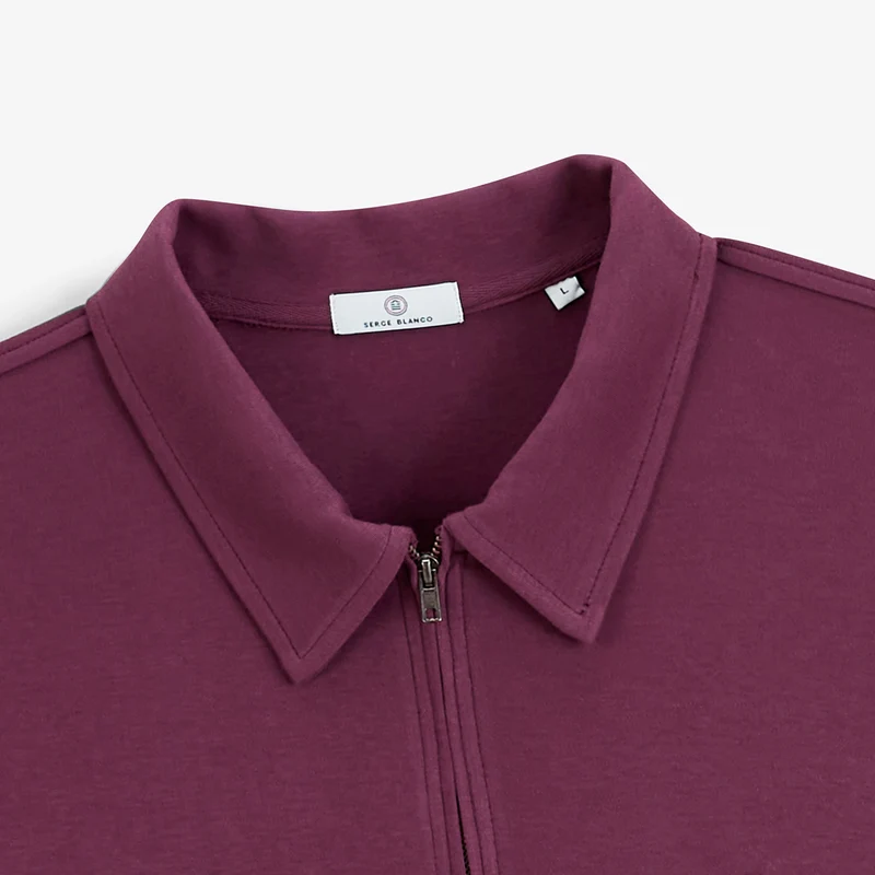 Polo zippé manches longues en coton interlock rouge