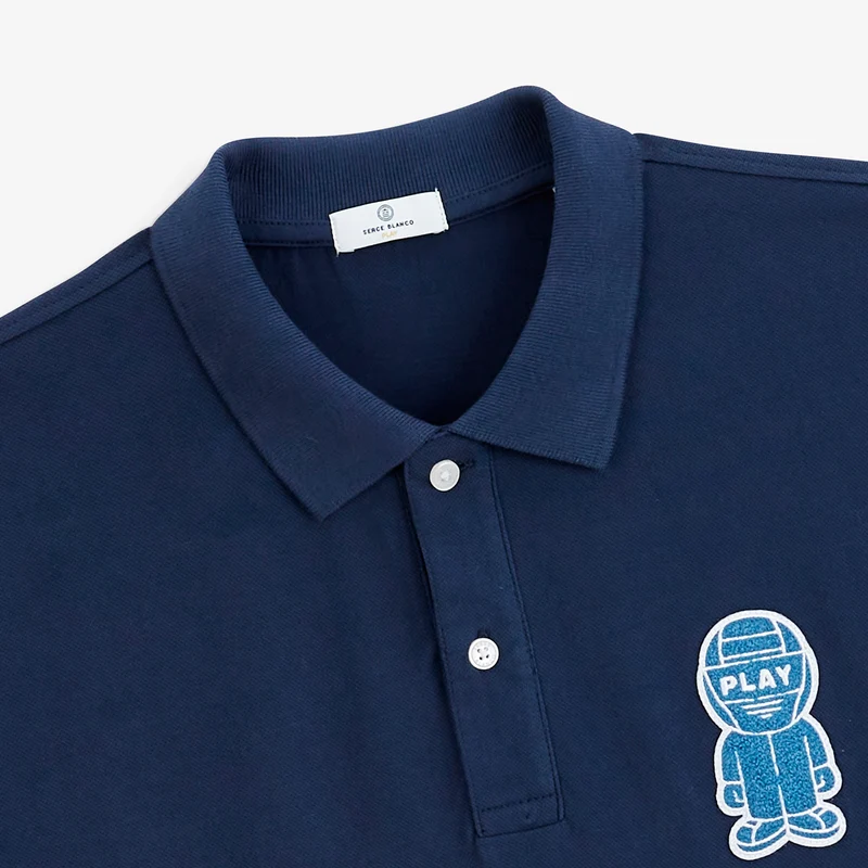 Polo piqué pilote manches courtes coton broderie bouclette bleu marine Pilote SBPLAY