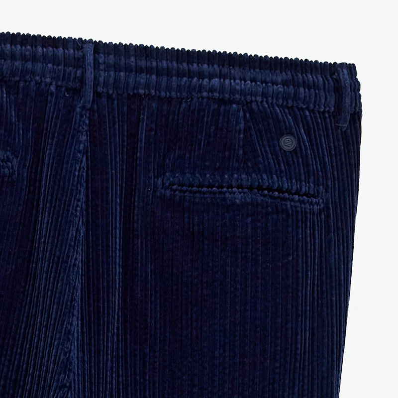 Pantalon velours côtelé coton taille élastiquée bleu marine foncé 557