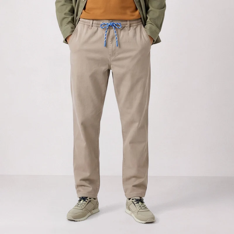 Pantalon coton stretch taille élastiquée beige 558 SBPLAY