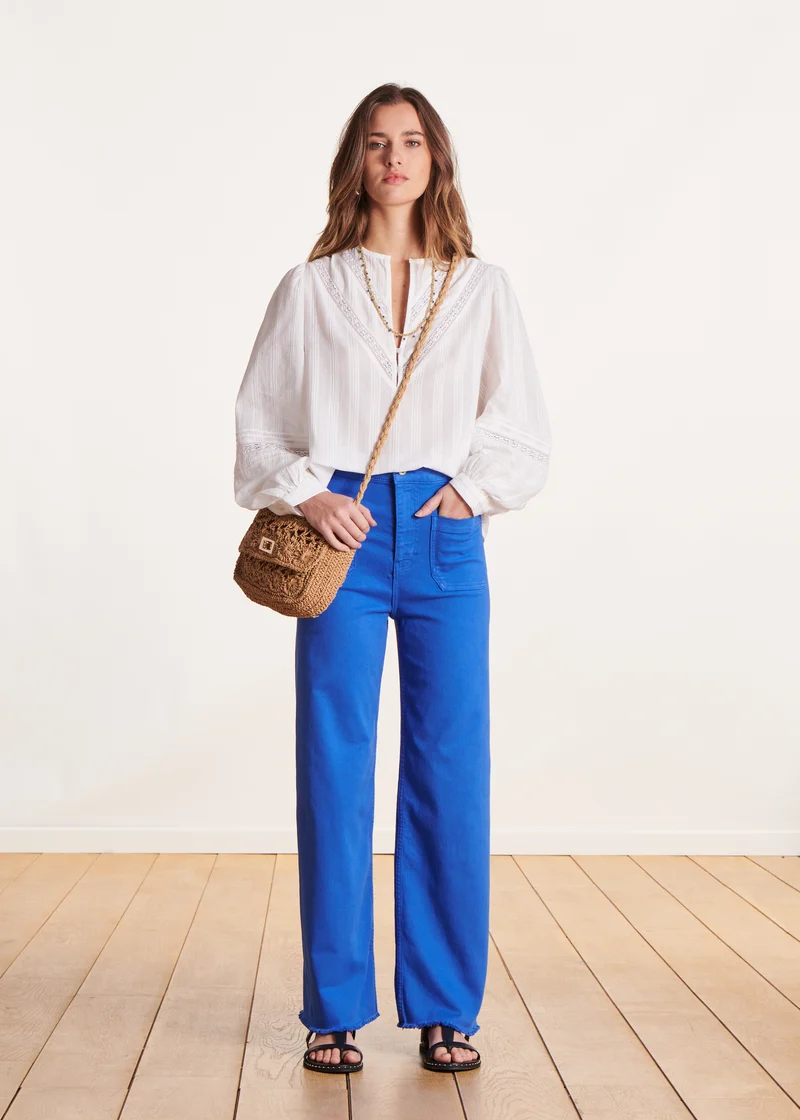Jean flare bleu roi taille haute en coton biologique