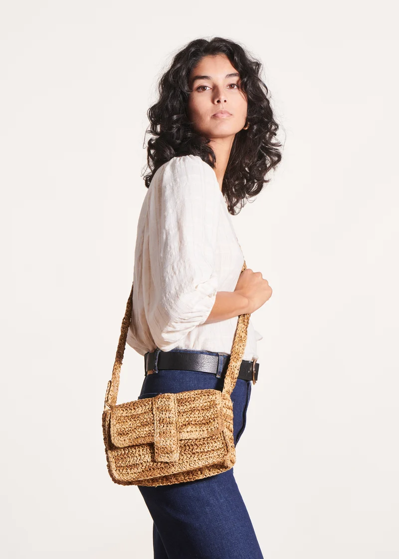 Sac besace raphia beige