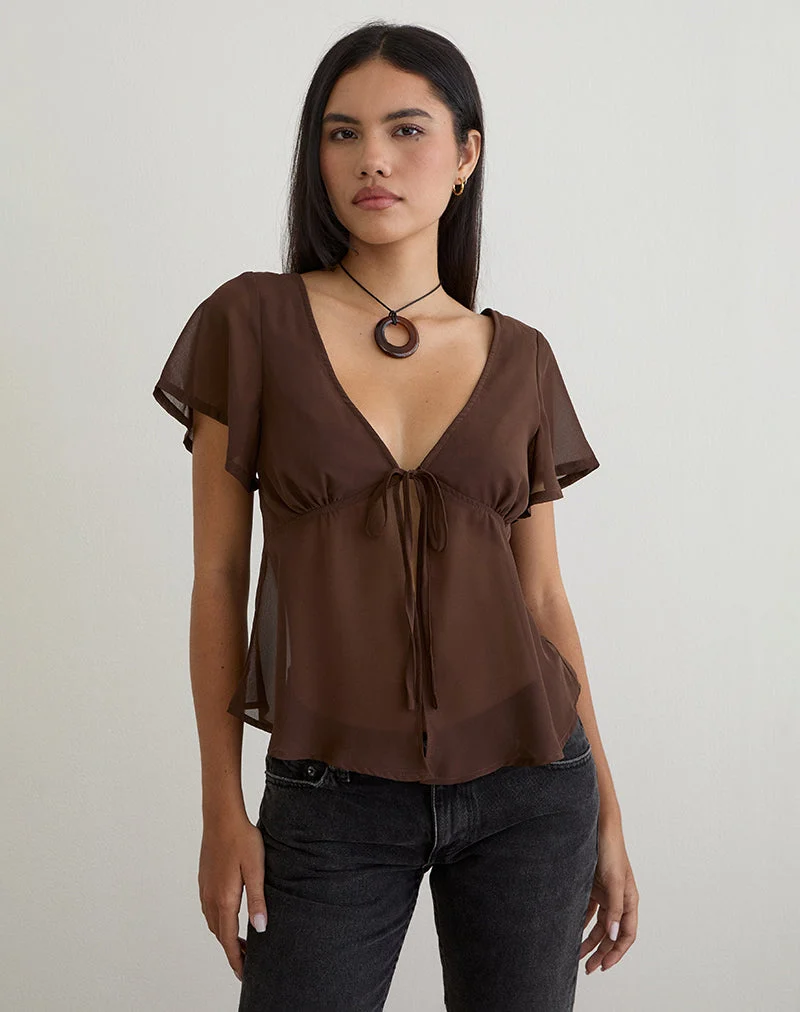 Kota - Top blouse en mousseline de soie, marron
