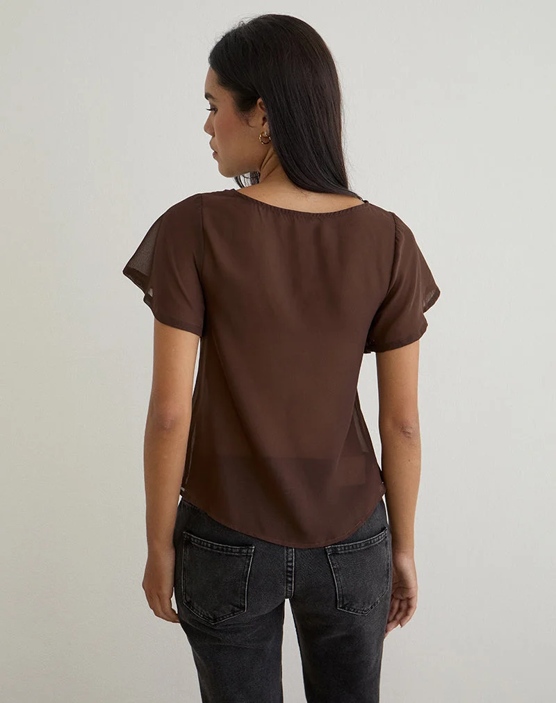 Kota - Top blouse en mousseline de soie, marron