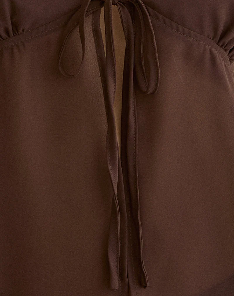 Kota - Top blouse en mousseline de soie, marron