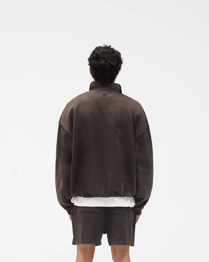 Initial Funnel Neck Quarter Zip Sweatshirt - Coffee