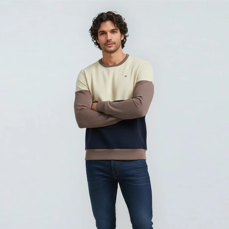 Sweat col rond tricolore ciment