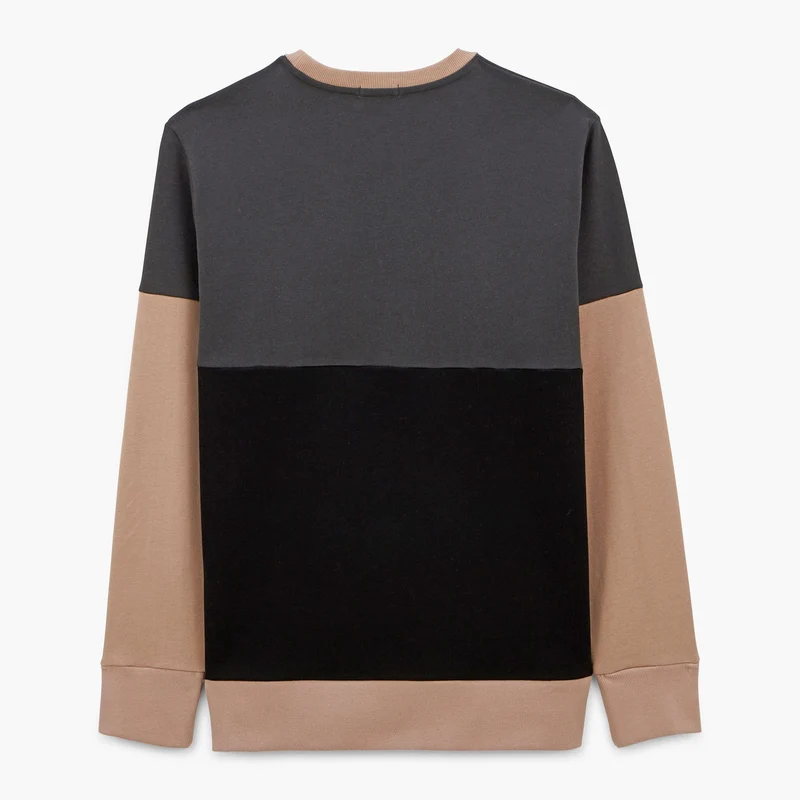 Sweat col rond tricolore gris anthracite