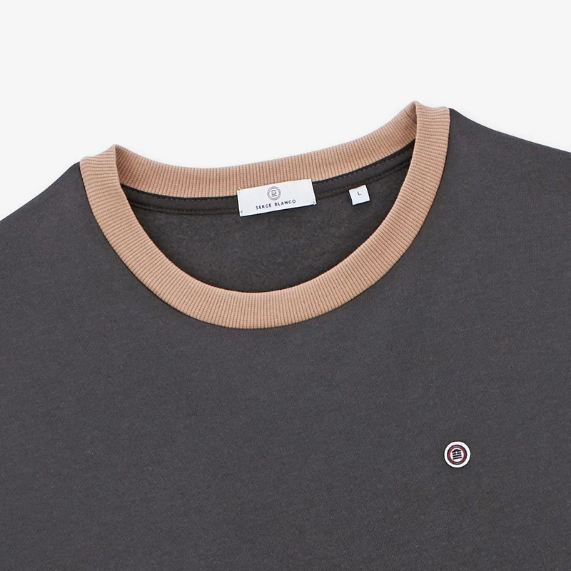 Sweat col rond tricolore gris anthracite