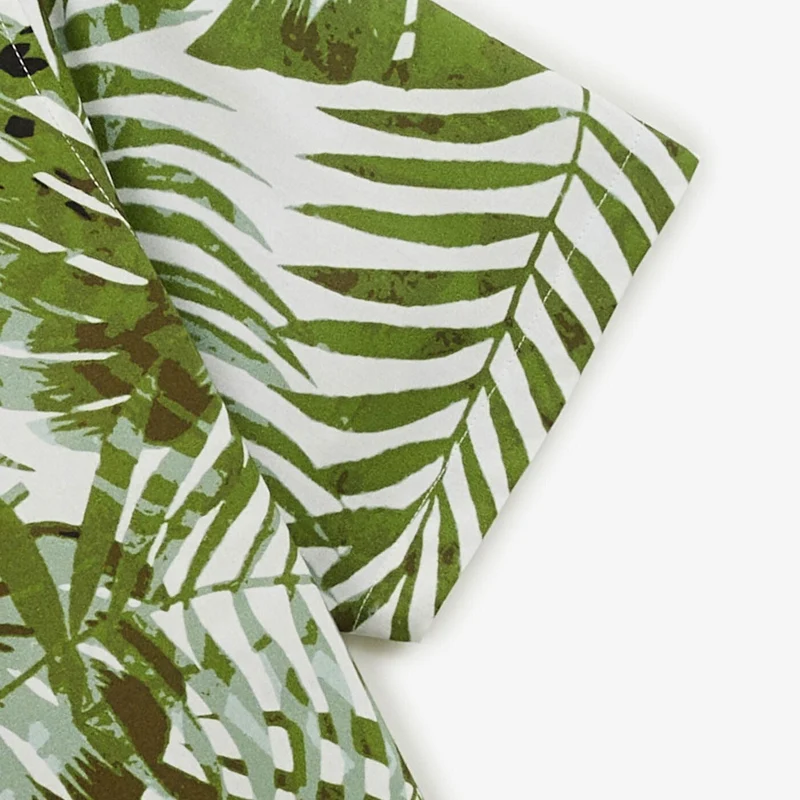 Chemise manches courtes regular imprimé feuilles vert militaire