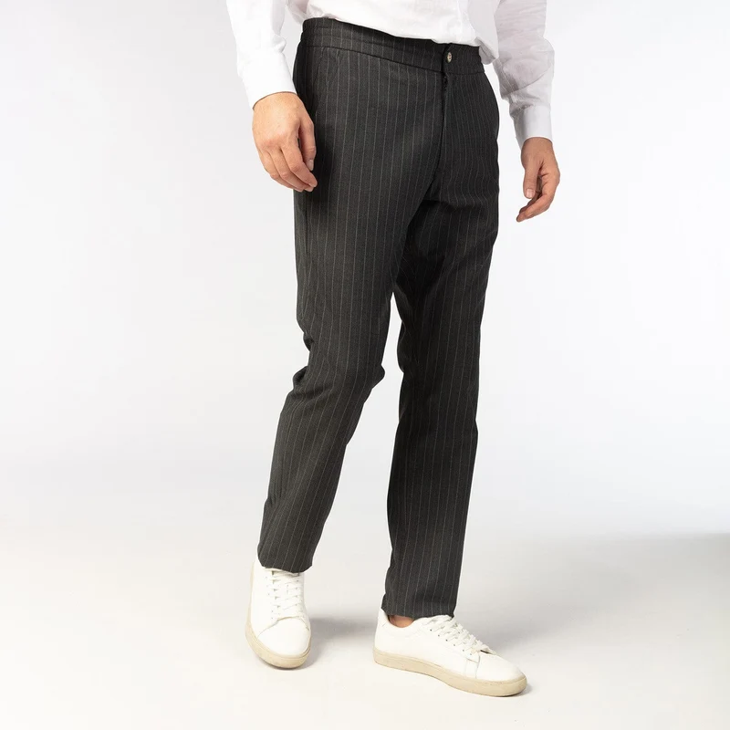 Pantalon à rayures gris anthracite coupe large